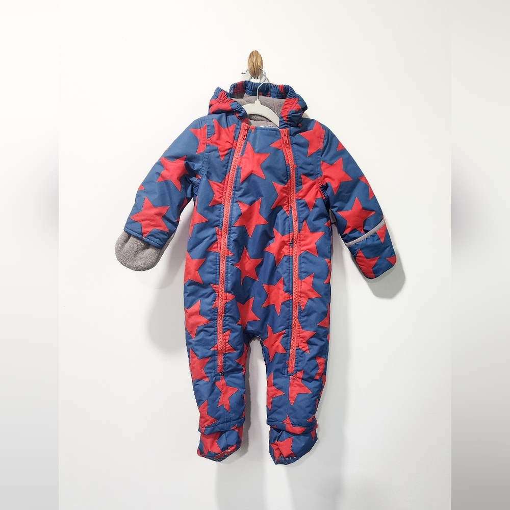 Baby Boden Red Star Print Snowsuit Bunting 12-18 Months (Runs Big Up To 24mo)
